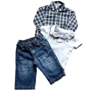 🌿Janie and Jack Plaid Shirt, Turtle Polo Onesie & Snap Jeans [6-12 Months]🌿